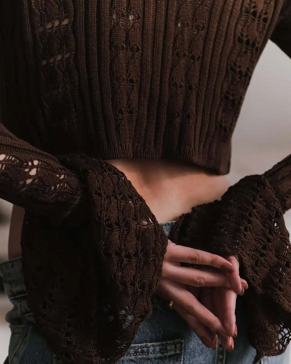 Kendall Flare Sleeve Crochet Knit Top