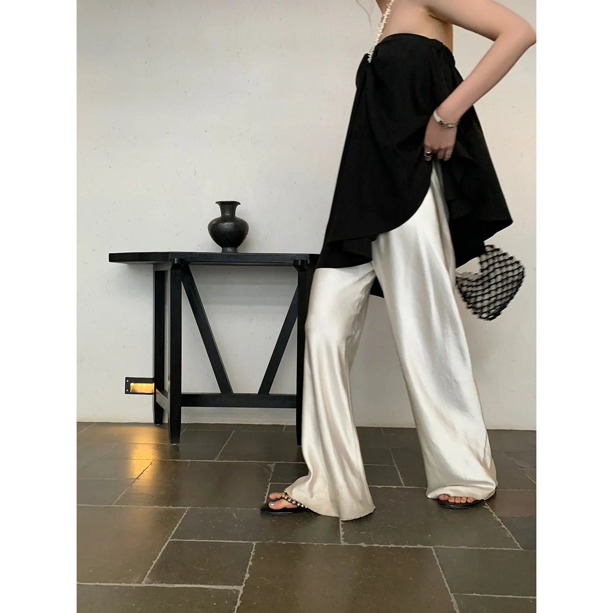 Diana Tricot Satin Wide-Leg Pants