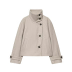 Diana Tricot Stand Collar Cropped Wool Jacket in Beige