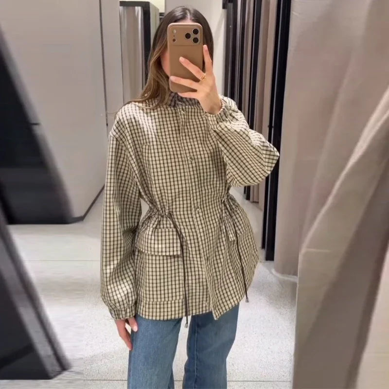 Vintage Century Plaid Drawstring Jacket