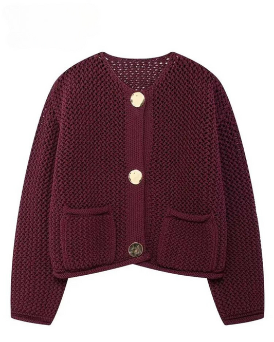 Diana Tricot Burgundy Knit Cardigan