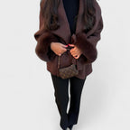 Diana Tricot Faux Fur Cuff Belted Wool Coat in Coffee