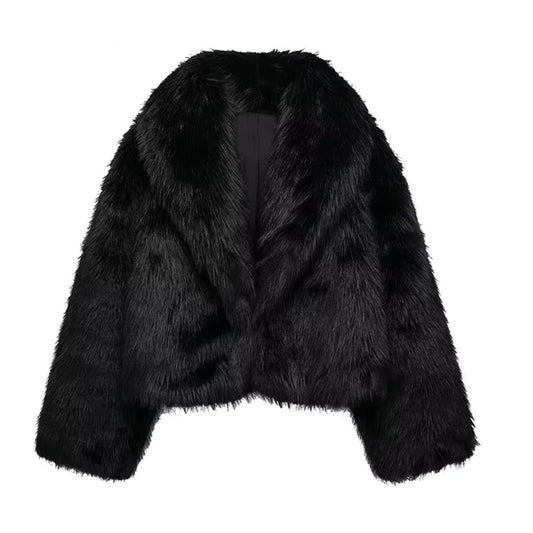 Ferryhill Black Faux Fur Lapel Coat