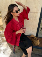 Ninon sheer kimono shirt in red