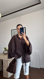 Ninon sheer kimono shirt in camel