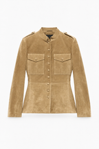 Banbury Military Suede Jacket in Camel – flat lay front