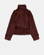 Banbury Suede Belted Funnel-Neck Jacket in Burgundy