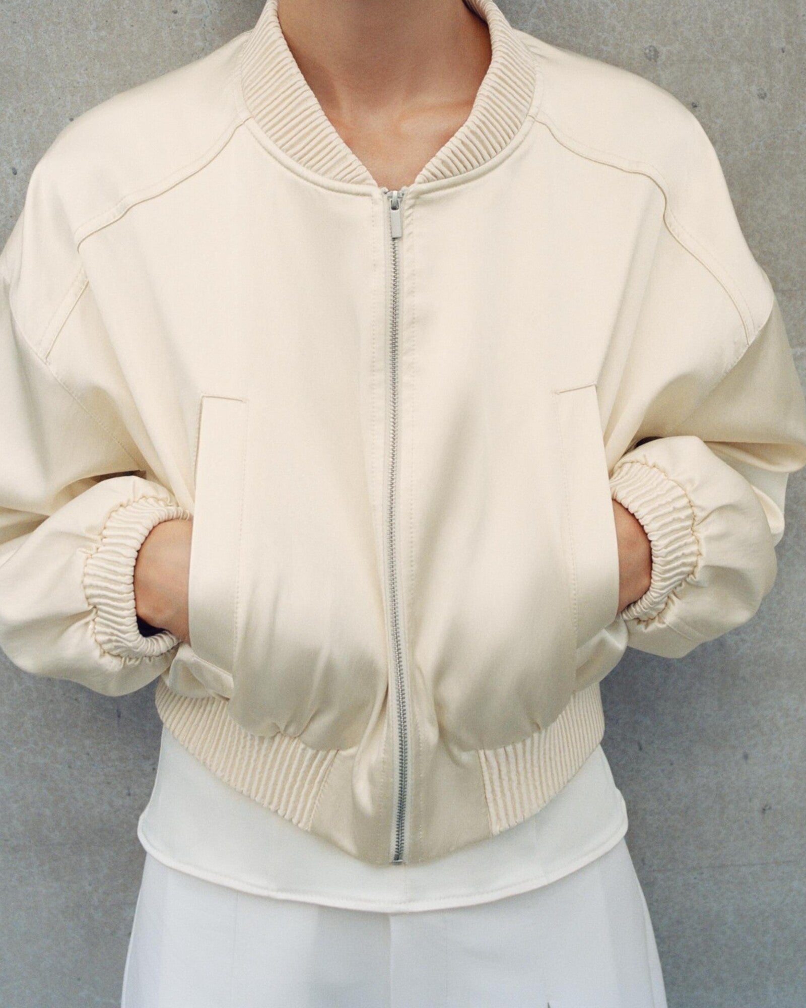 Maven Ivory Satin Bomber