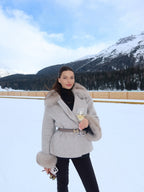 Diana Tricot Faux Fur Cuff Belted Wool Coat in Light Gray - alpine