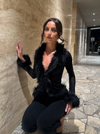 Ferryhill Faux Fur Sheer Top - Black