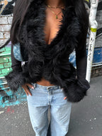 Ferryhill Faux Fur Sheer Top - Black