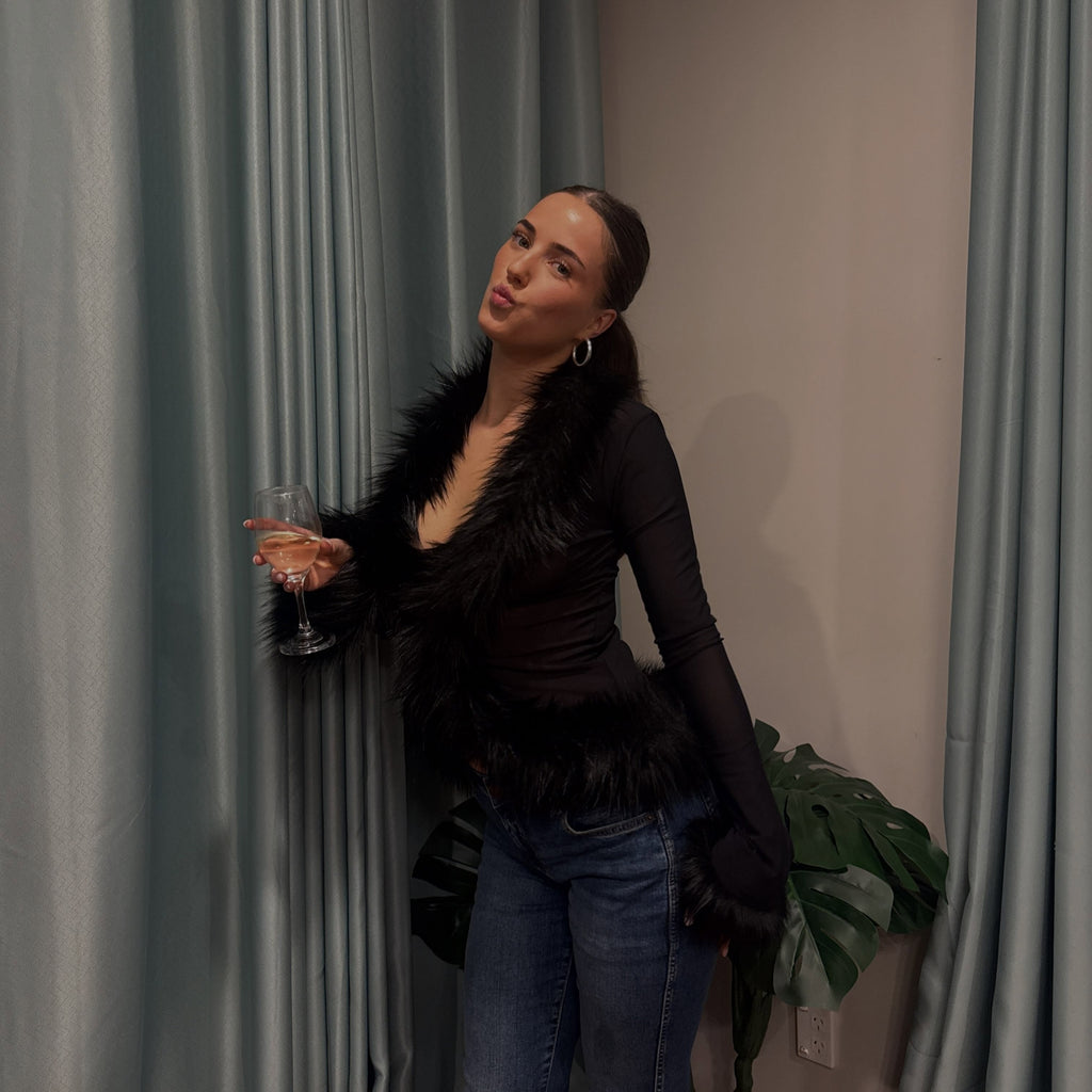 Ferryhill Faux Fur Sheer Top - Black
