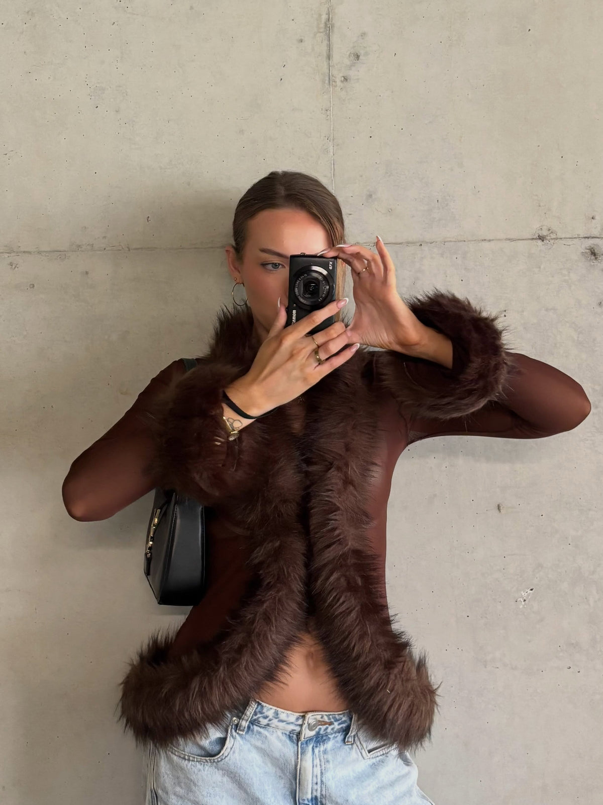 Ferryhill Faux Fur Sheer Top - Chocolate