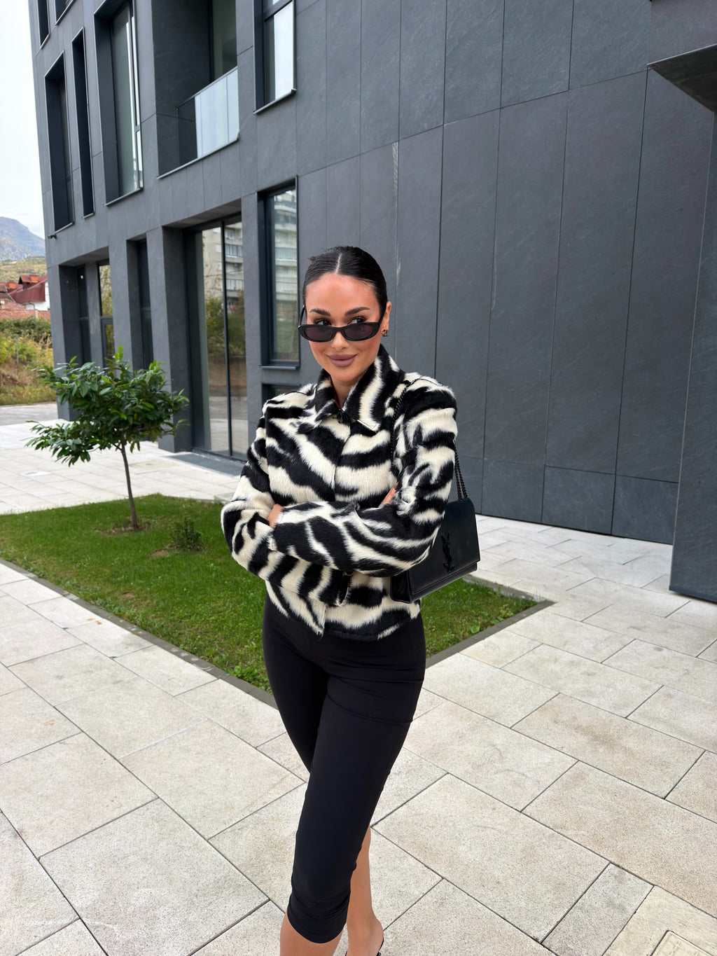 Ferryhill Zebra Faux Fur Cropped Jacket [Pre-Order]