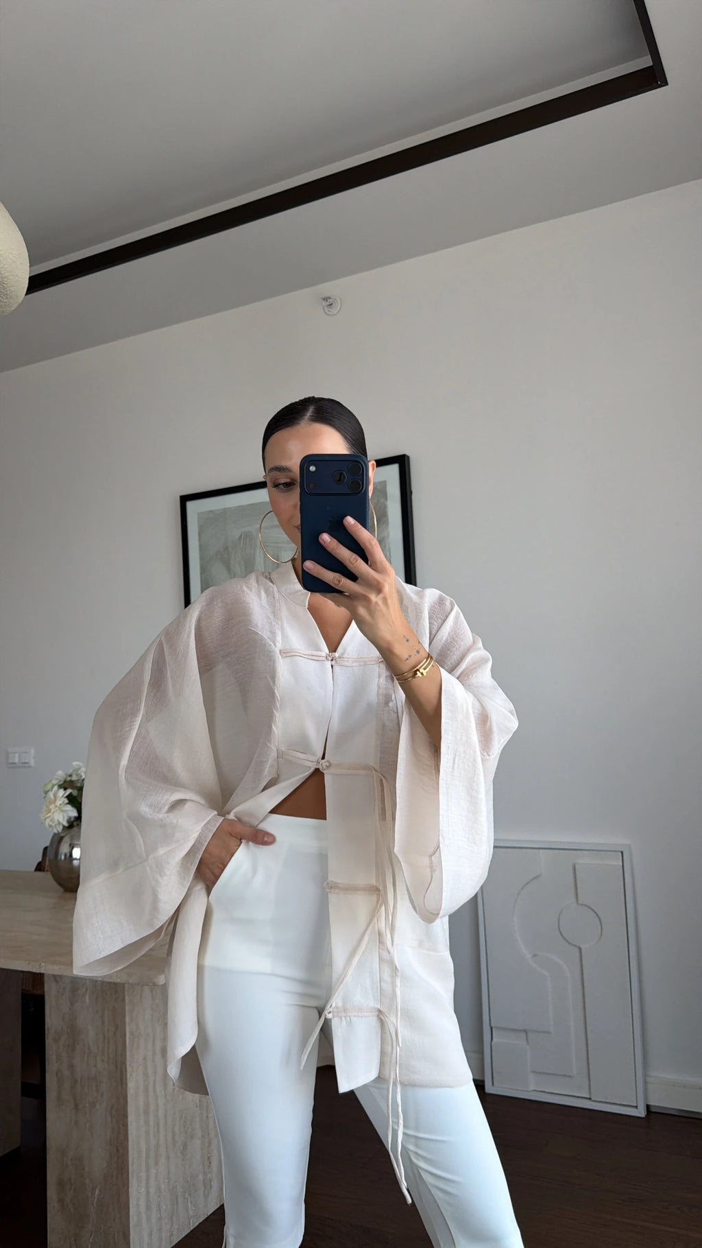 Ninon sheer kimono shirt in ecru