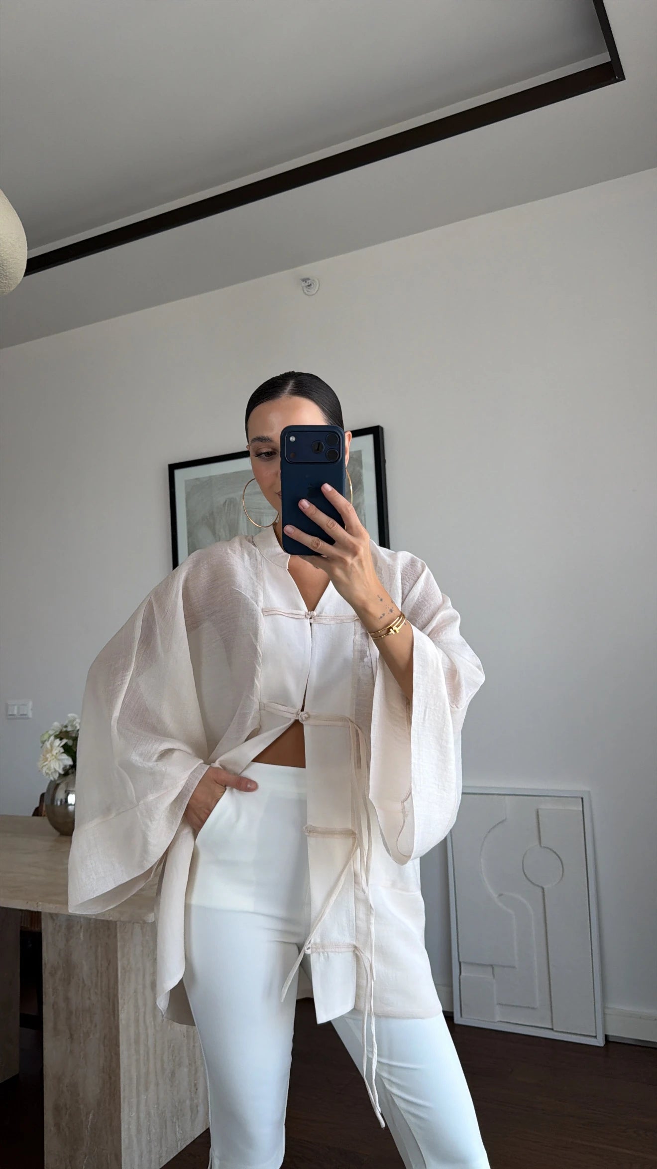 Ninon sheer kimono shirt in ecru