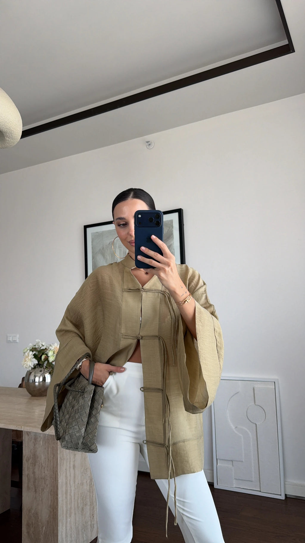Ninon sheer kimono shirt in khaki