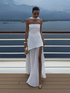 Delilah Asymmetric Sheer Maxi Dress with Scarf