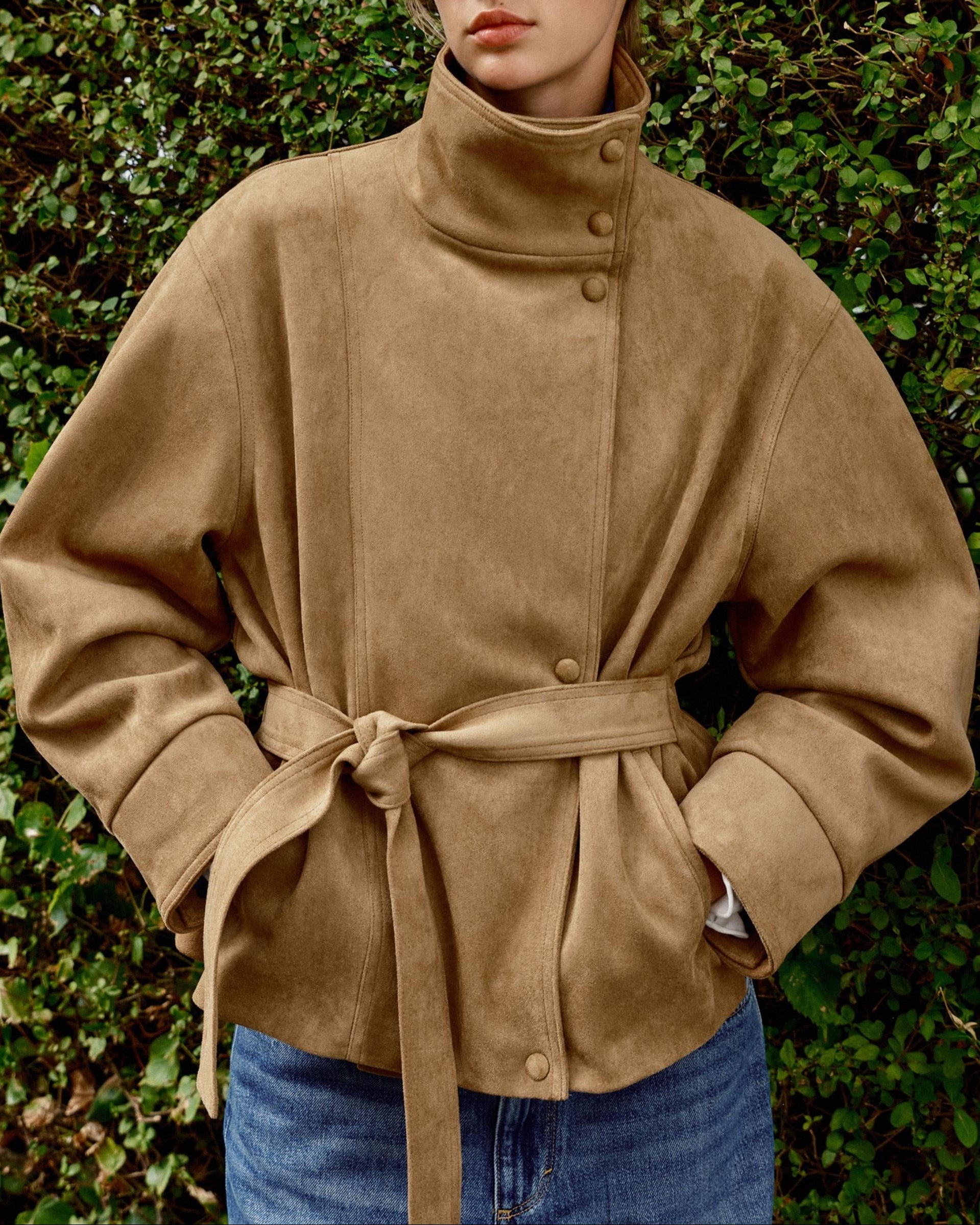 Banbury High-Neck Belted Suede Jacket