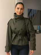 Verona Funnel Neck Belted Cropped Trench Jacket