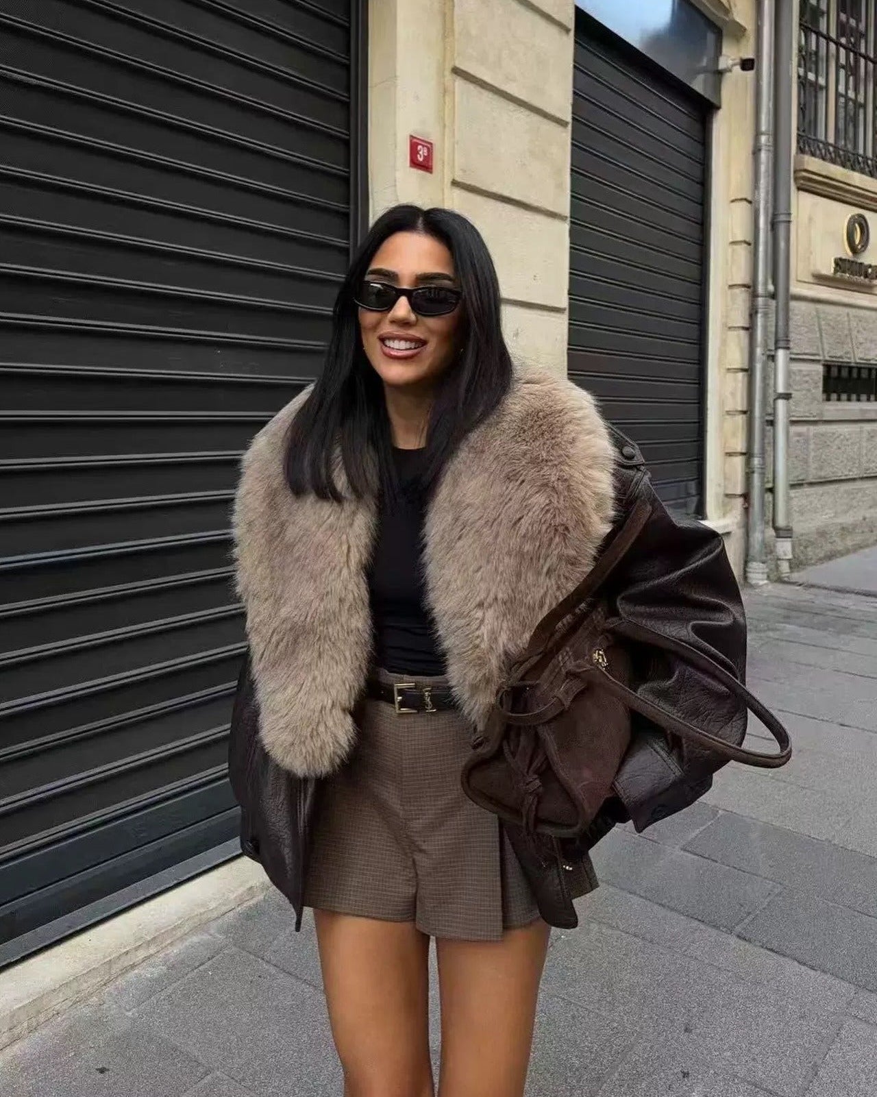 Verona Fur Lapel Leather Jacket