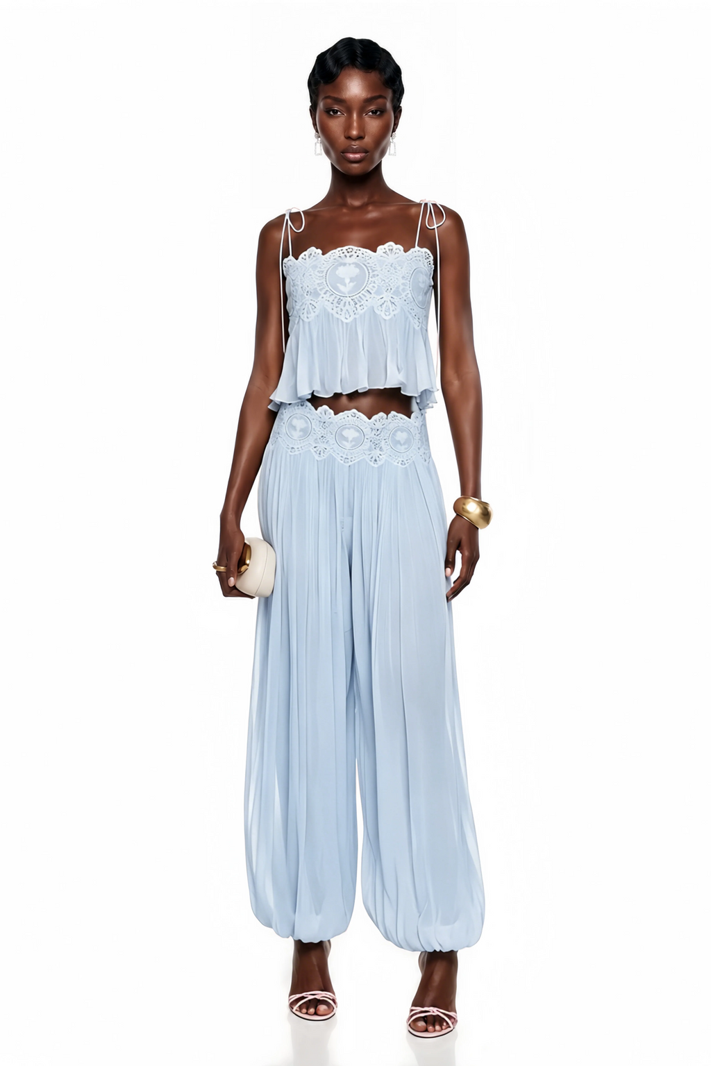Kendall Lace Cami & Pants Chiffon Set