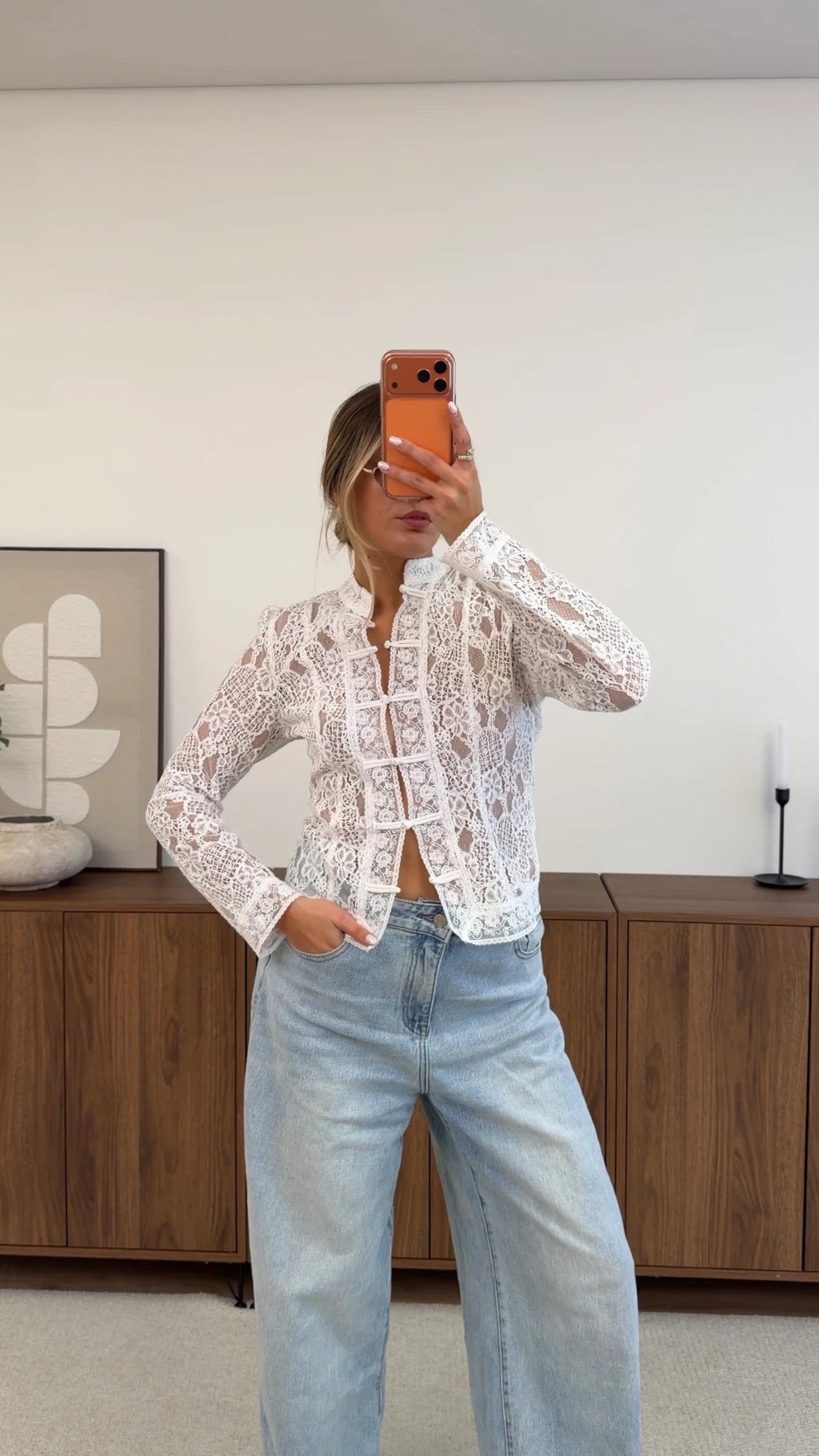 Vintage Century Mandarin Sleeveless Lace Top