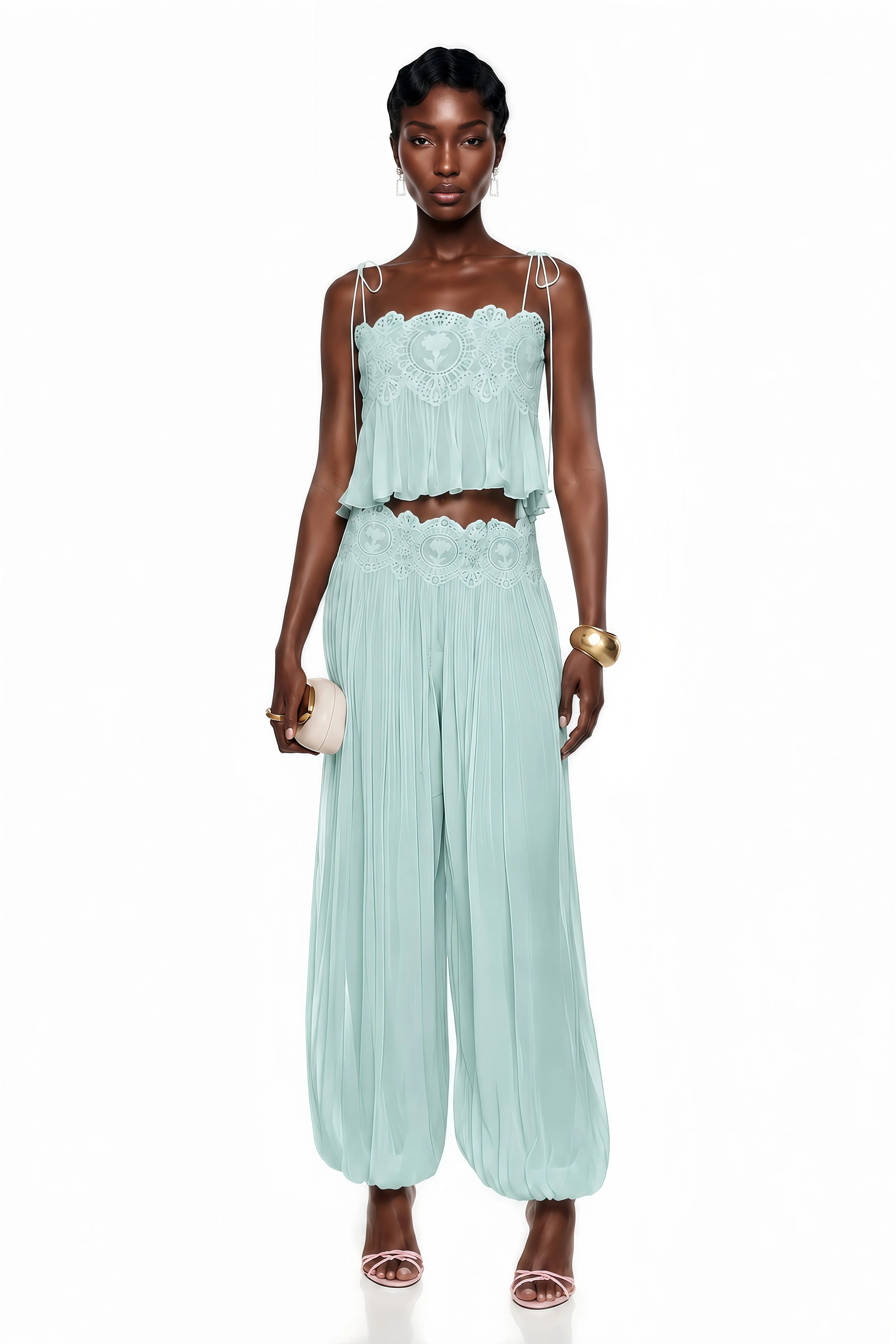 Kendall Lace Cami & Pants Chiffon Set