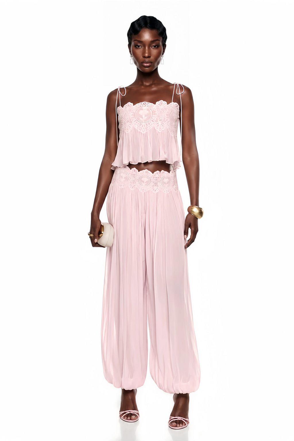 Kendall Lace Cami & Pants Chiffon Set
