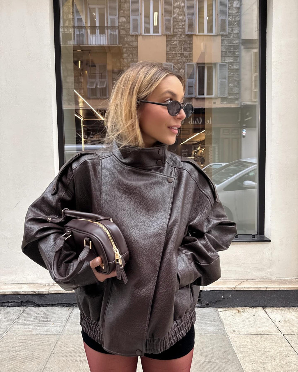 Verona High-Neck Leather Jacket