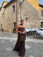 Delilah Asymmetric Sheer Maxi Dress with Scarf