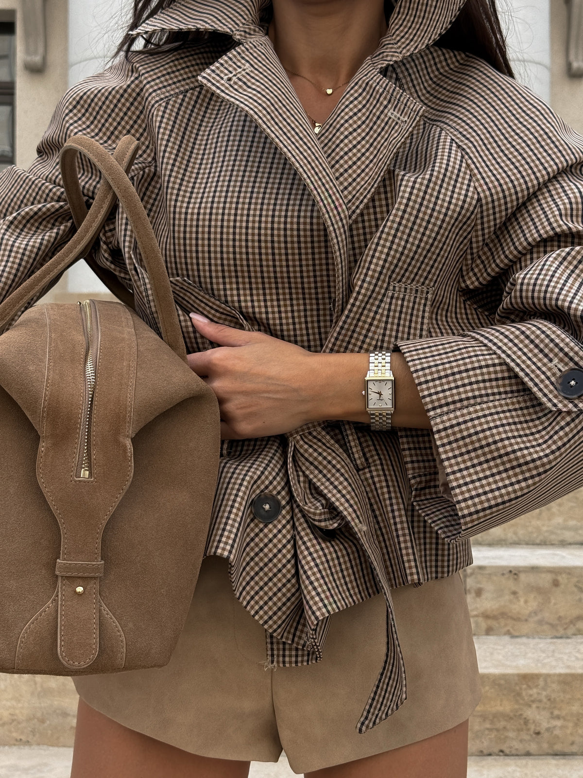 Camille Plaid Belted Trench Coat