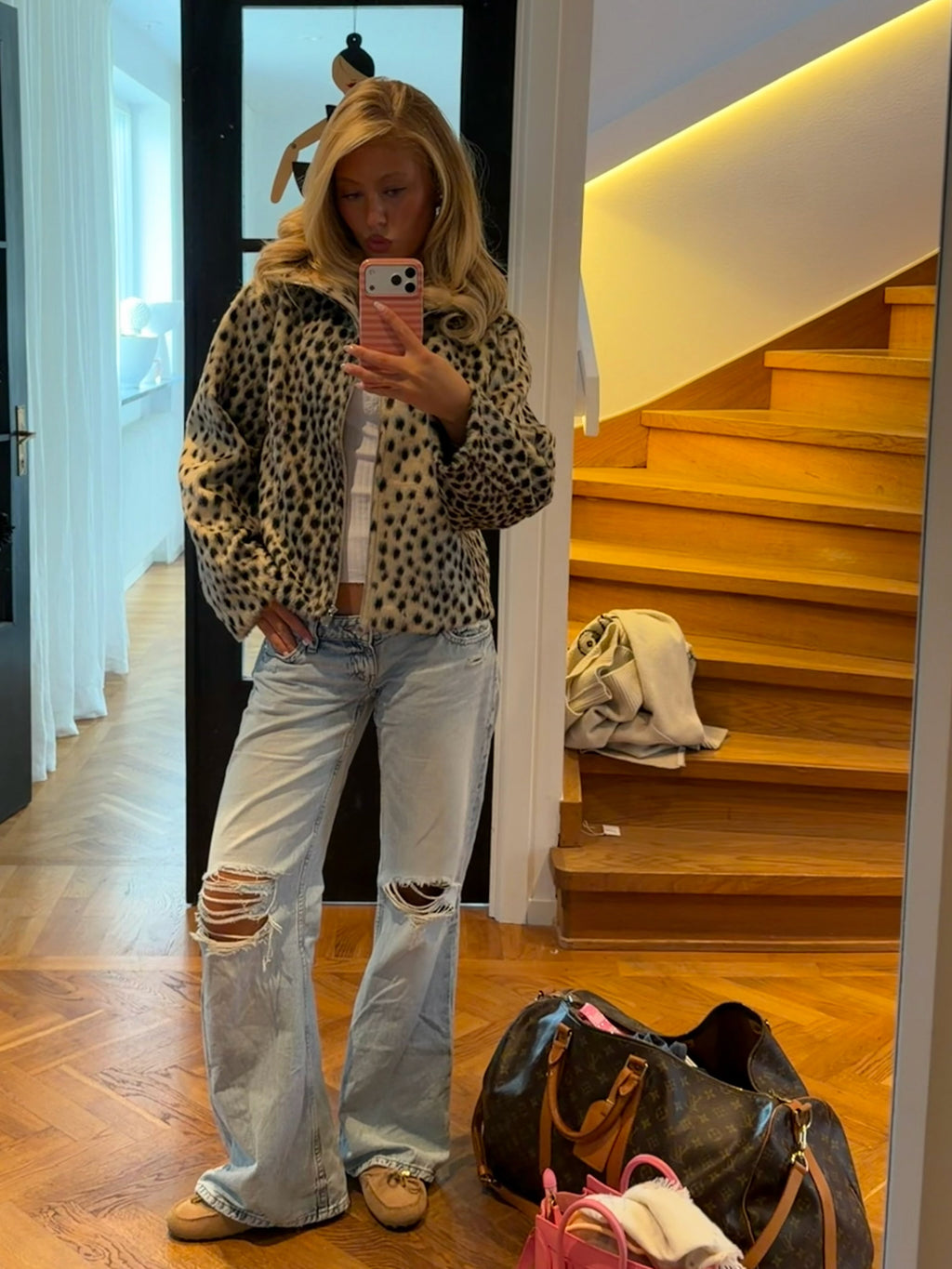 Ferryhill Faux Fur Bambi Jacket - White Leopard