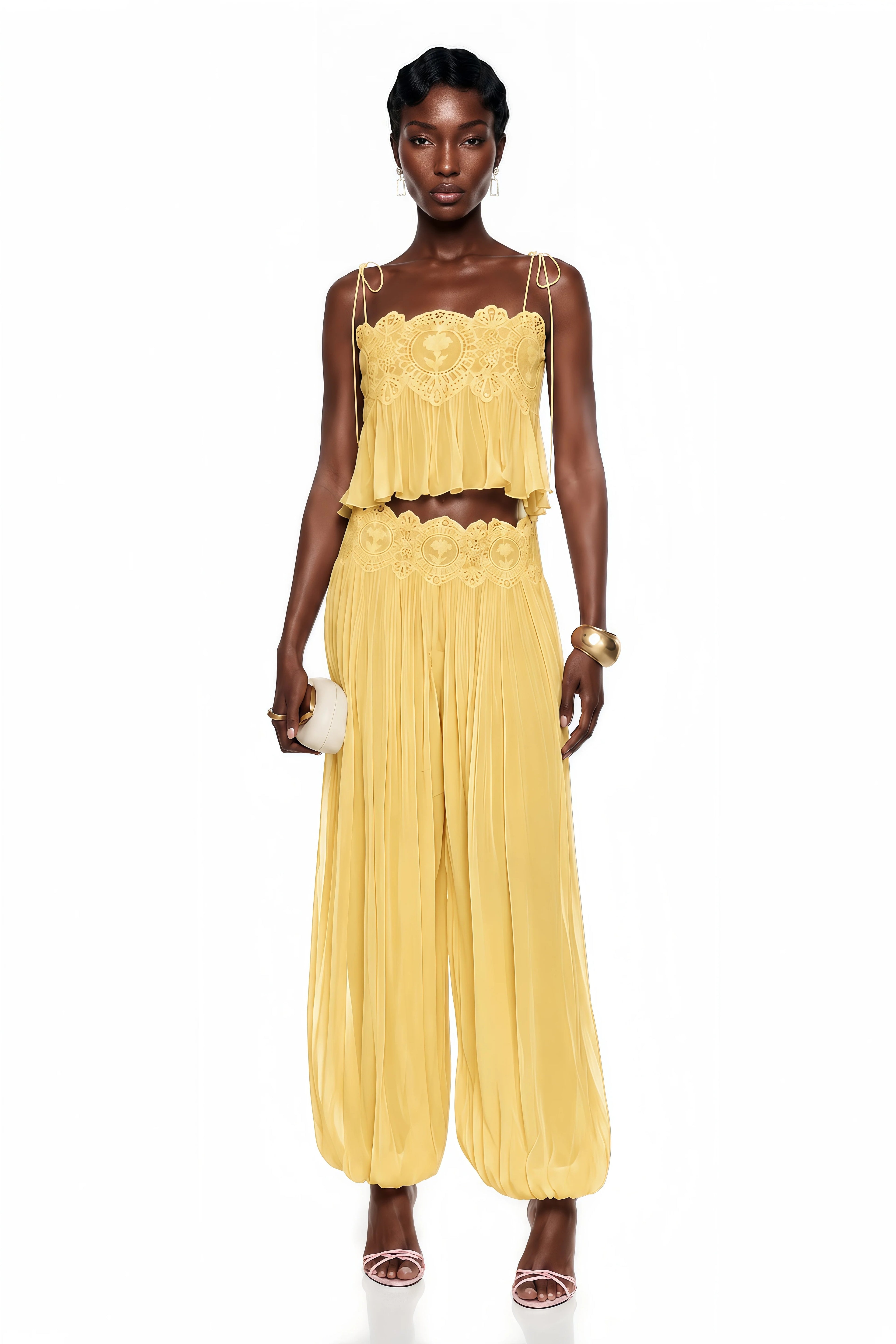 Kendall Lace Cami & Pants Chiffon Set