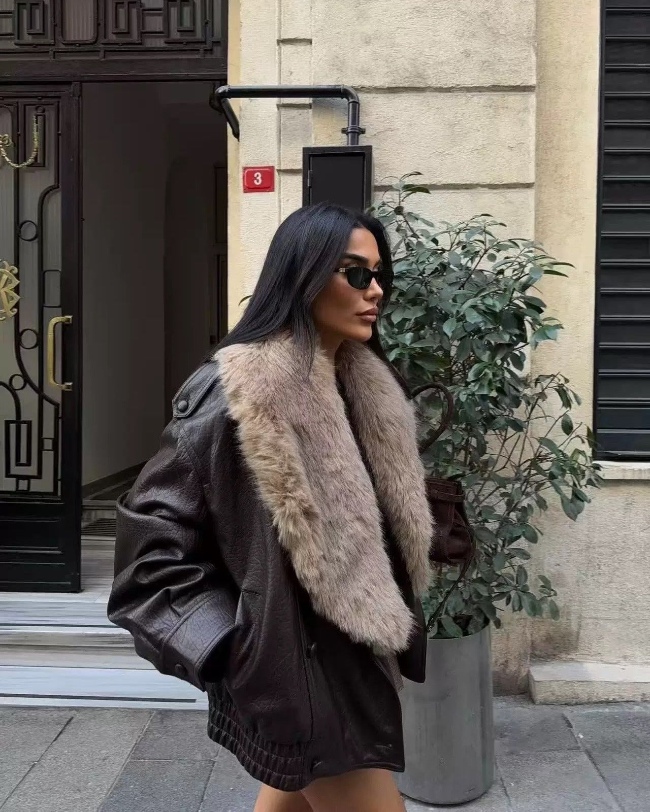 Verona Fur Lapel Leather Jacket