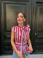 Carnival Striped Bow Sleeveless Blouse