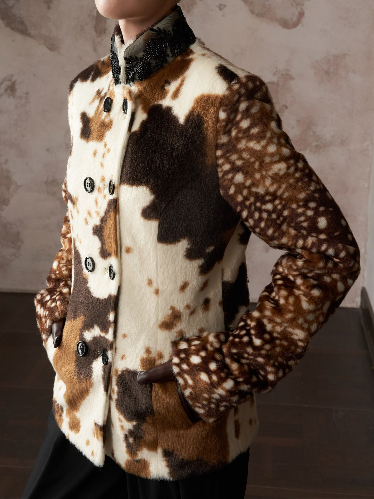 Ferryhill Faux Fur Patch Print Jacket
