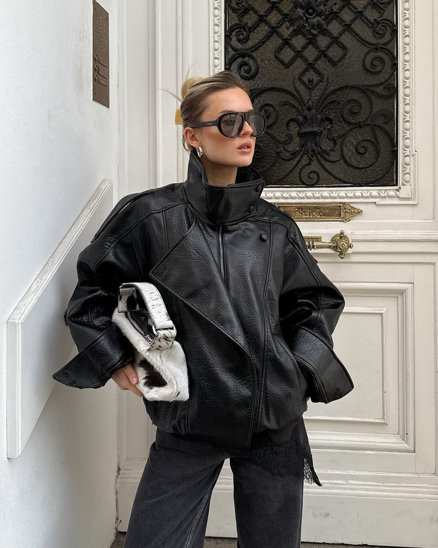 Verona High-Neck Leather Jacket – luxevintage