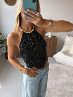 Mach & Aliza Sequin Halter Top