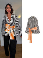 Kendall Contrast Stripe Belted Shirt