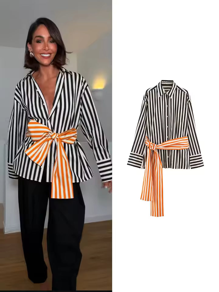 Kendall Contrast Stripe Belted Shirt
