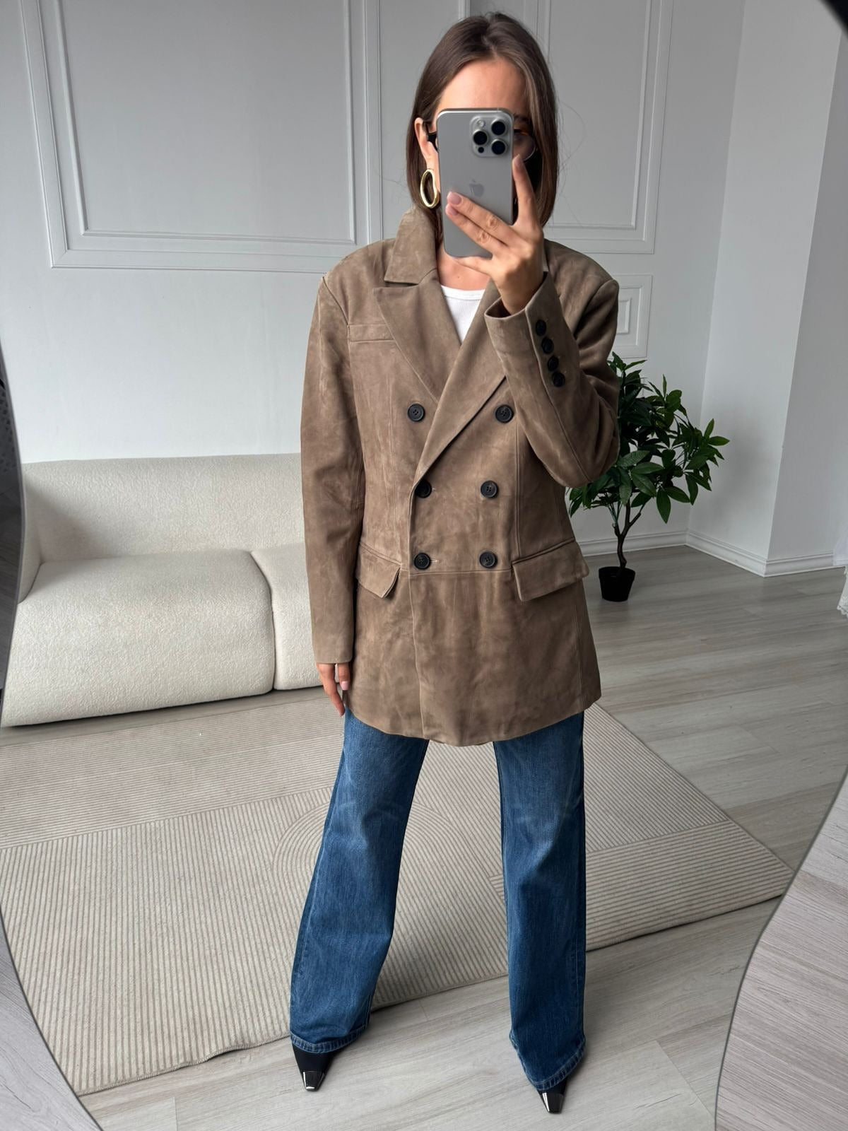 Banbury Double-Breasted Suede Blazer