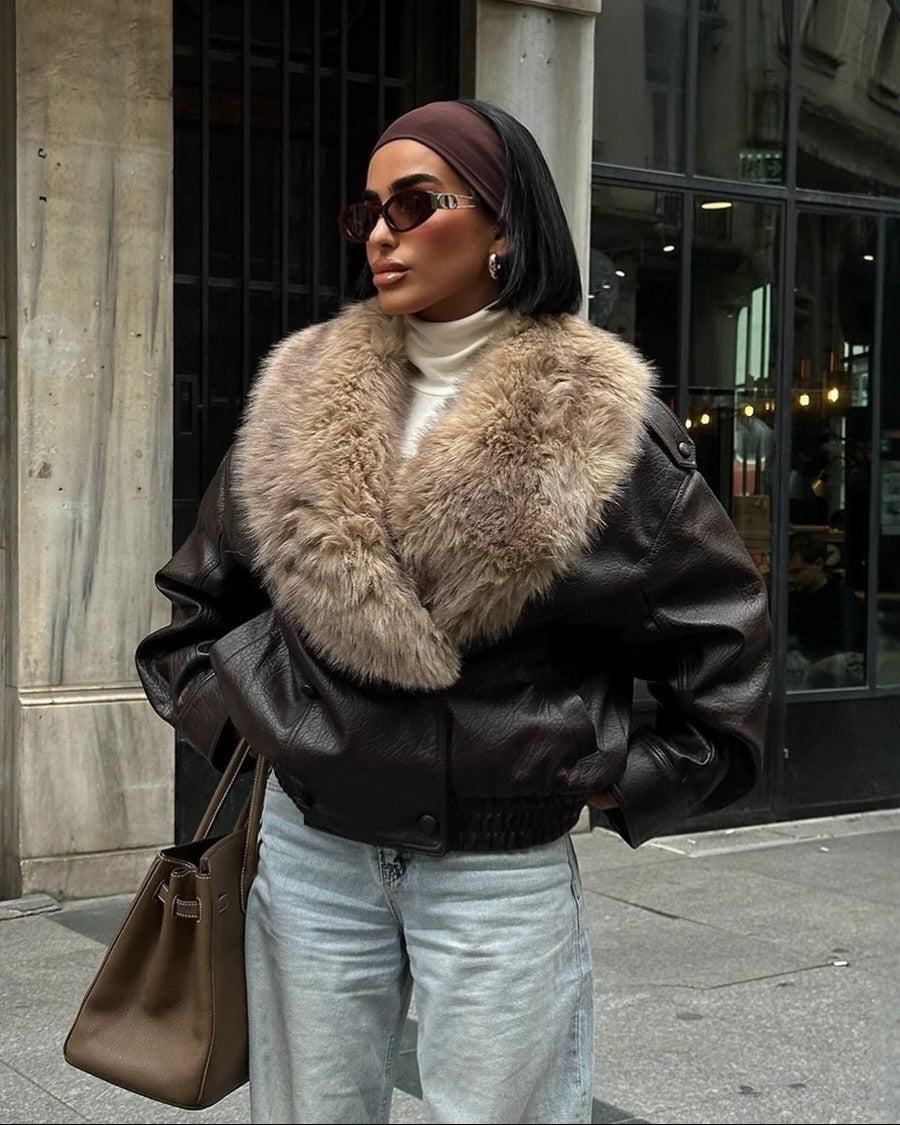 Verona Fur Lapel Leather Jacket