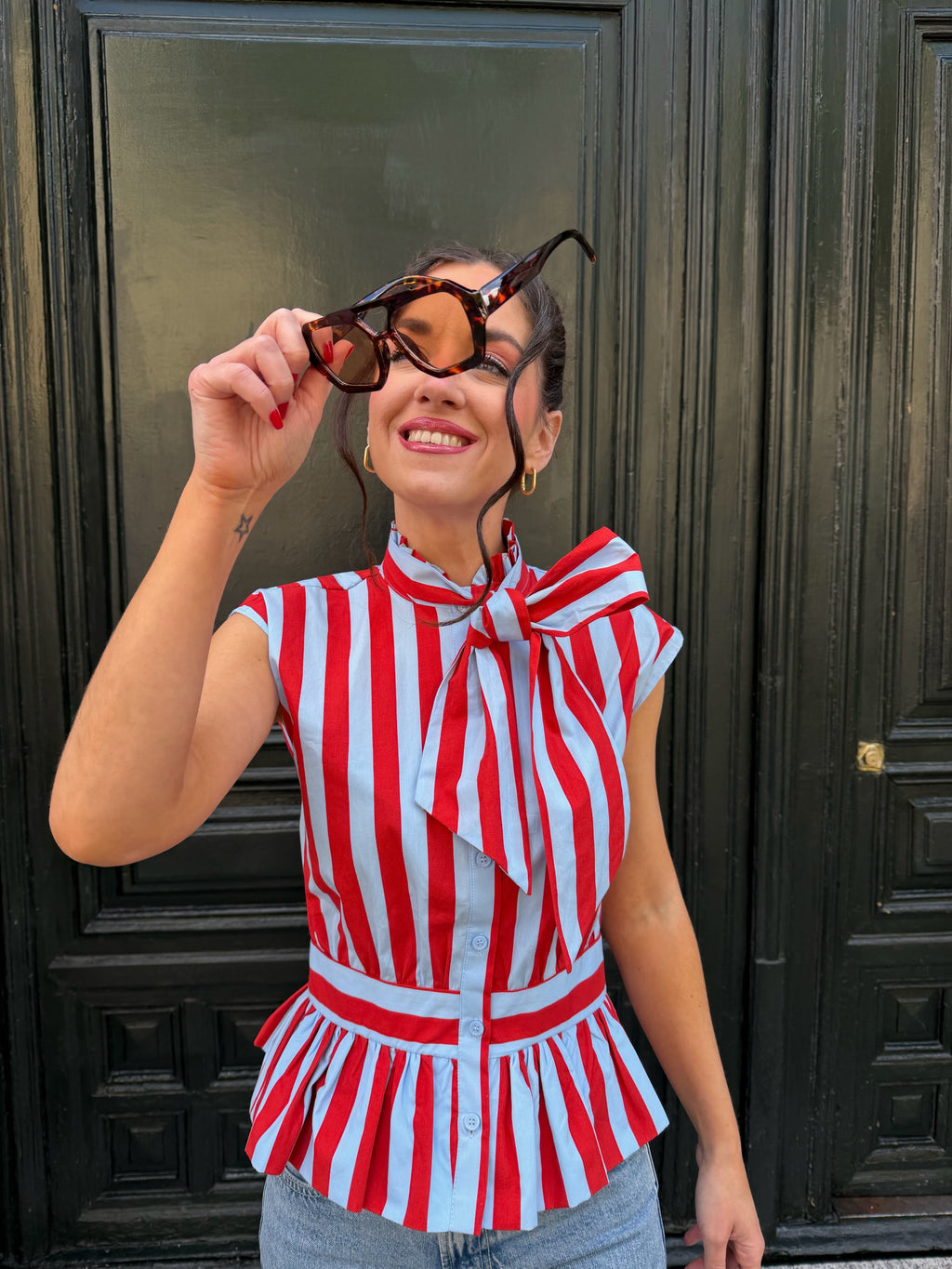 Carnival Striped Bow Sleeveless Blouse
