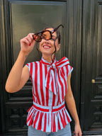 Carnival Striped Bow Sleeveless Blouse