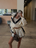 Cream chevron windbreaker set styled