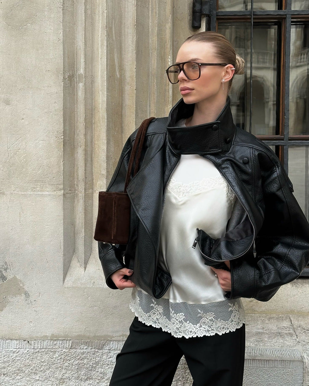 Verona High-Neck Leather Jacket