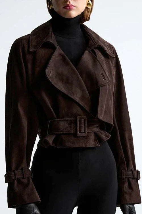 Banbury Faux Suede Cropped Trench Jacket