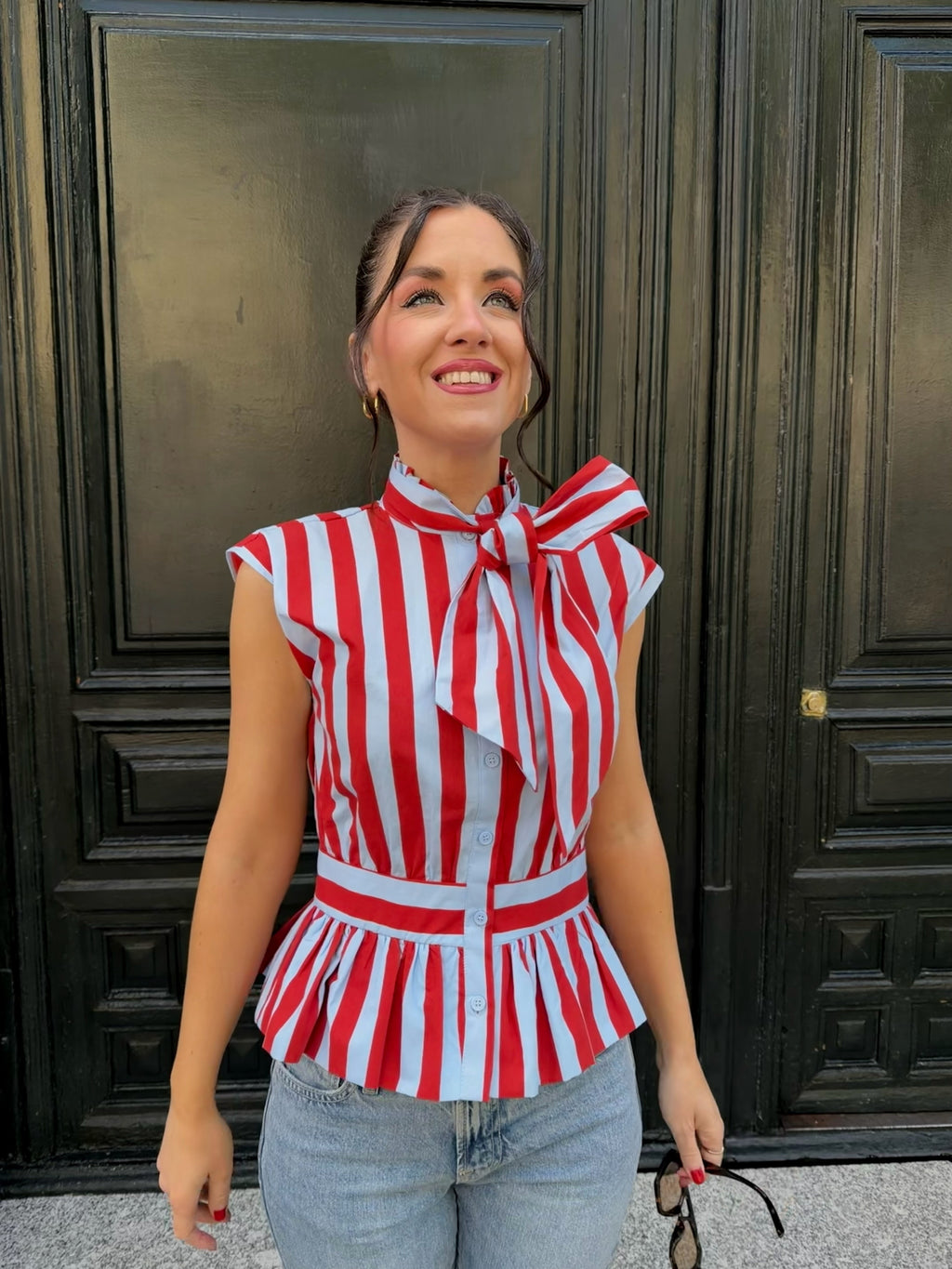 Carnival Striped Bow Sleeveless Blouse