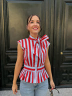 Carnival Striped Bow Sleeveless Blouse